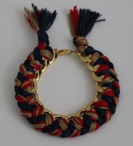 Red White Gold Braided Bracelet