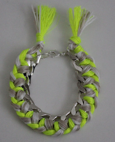 Silver Neon White Braided Bracelet